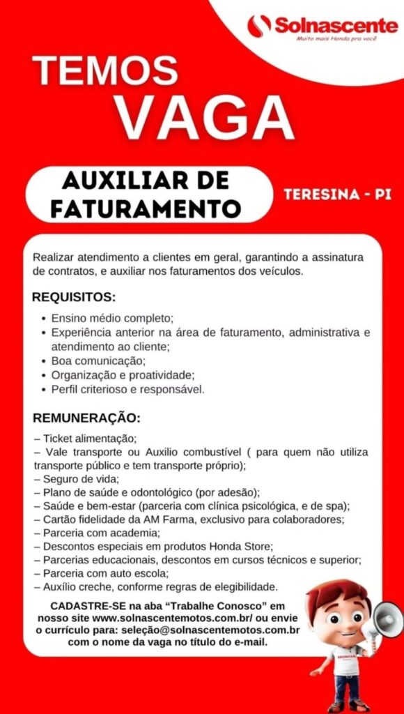 Vaga de emprego para Auxiliar de Faturamento