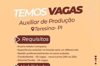 Vaga de emprego para Auxiliar de Produção