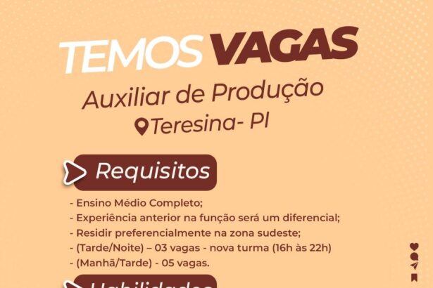Vaga de emprego para Auxiliar de Produção