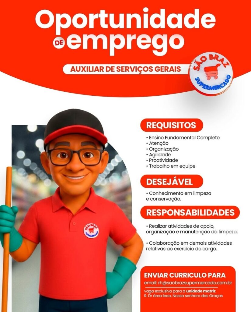 Vaga de emprego para Auxiliar de Serviços Gerais