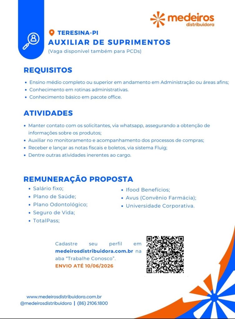 Vaga de emprego para Auxiliar de Suprimentos