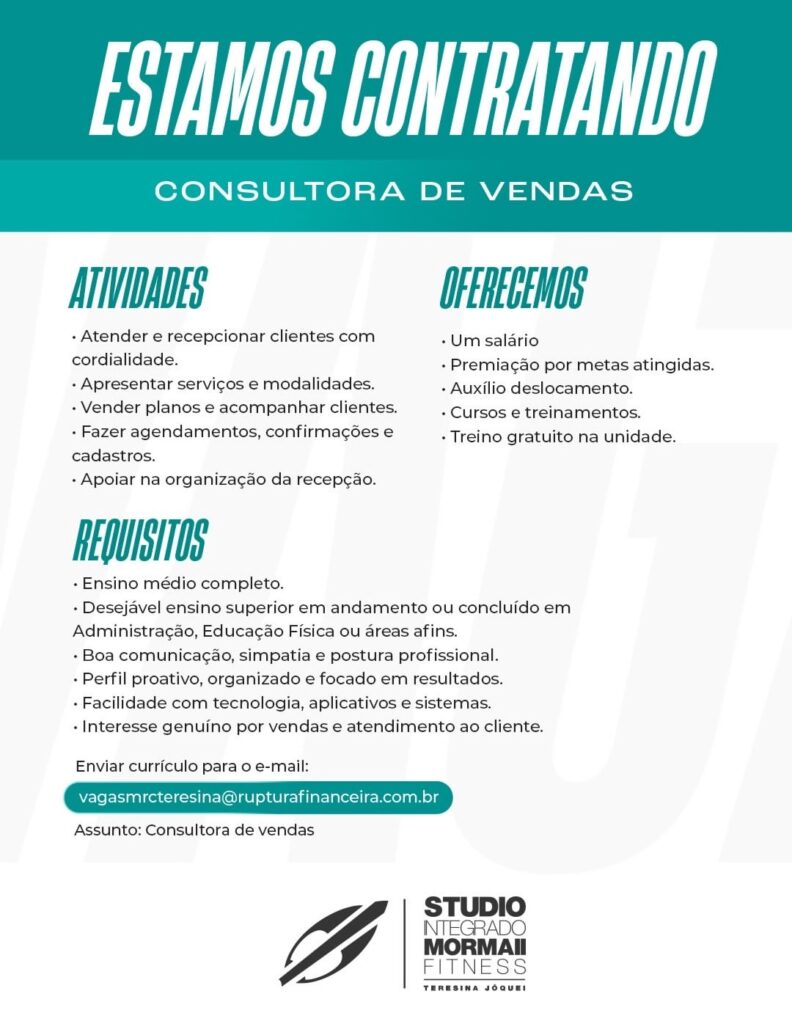 Vaga de emprego para Consultora de Vendas