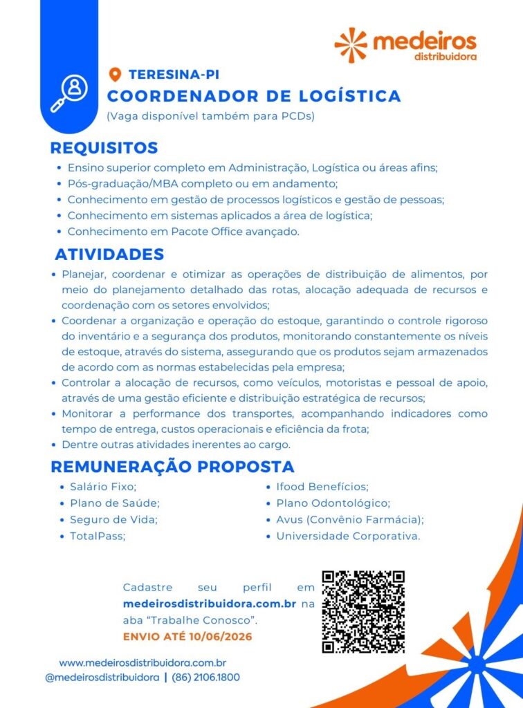 Vaga de emprego para Coordenador de Logística