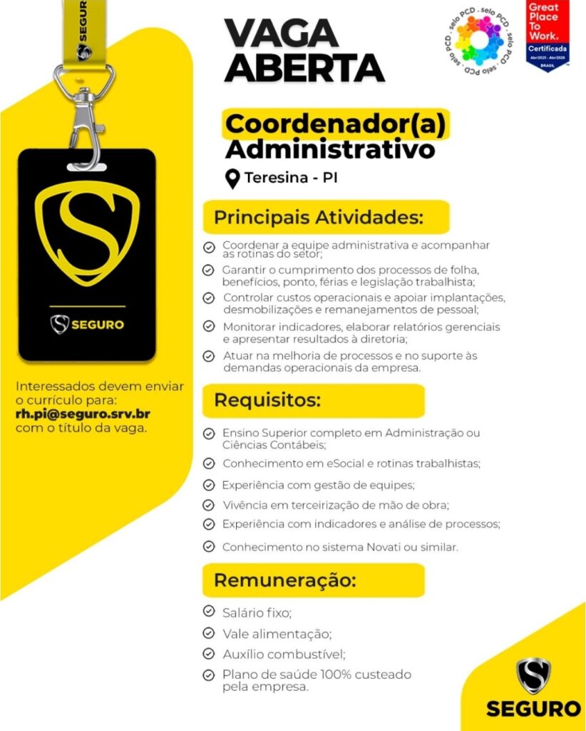 Vaga de emprego para Coordenador(a) Administrativo