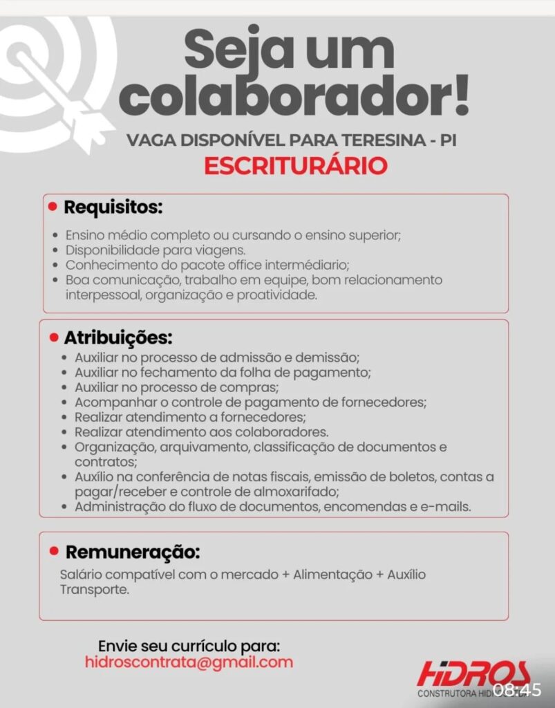 Vaga de emprego para Escrituário