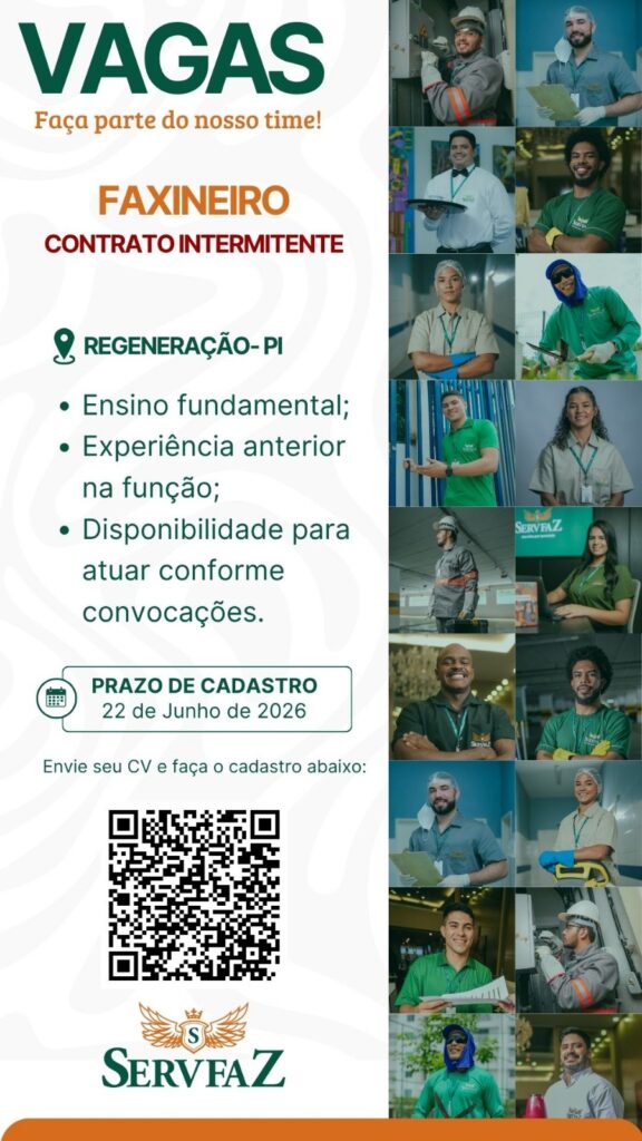 Vaga de emprego para Faxineiro em Regeneração