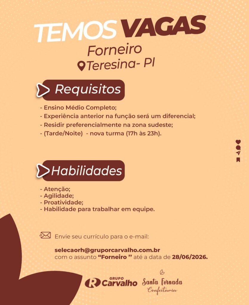 Vaga de emprego para Forneiro