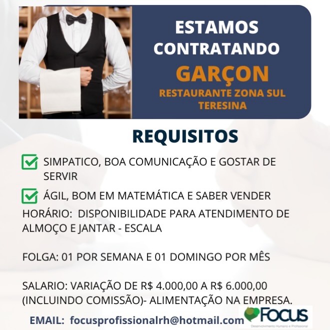 Vaga de emprego para Garçom