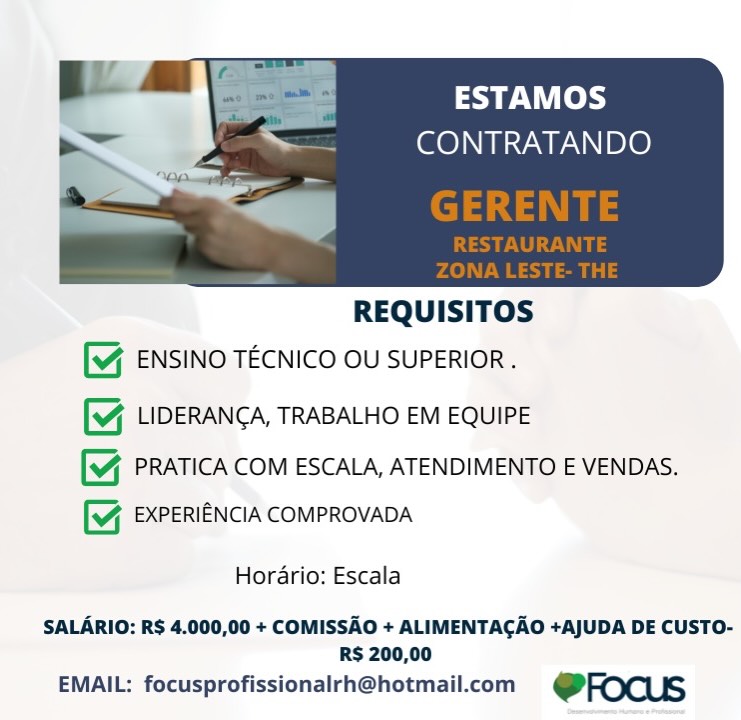 Vaga de emprego para Gerente