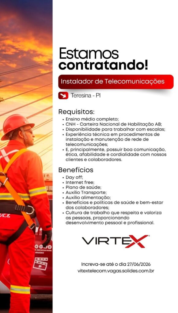 Vaga de emprego para Instalador de Telecomunicações em Teresina