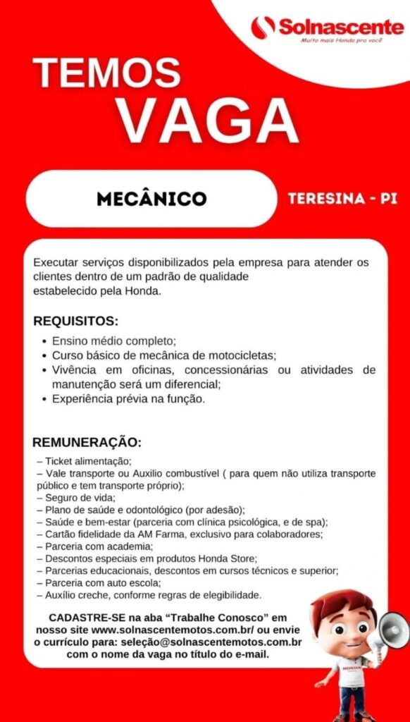 Vaga de emprego para Mecânico