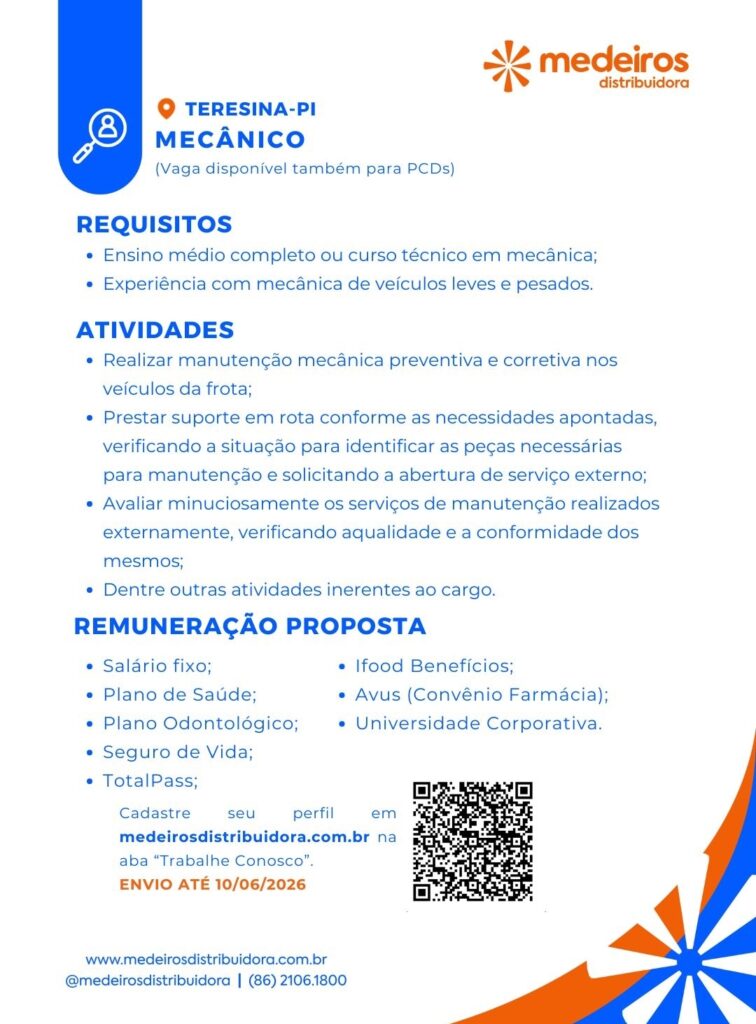 Vaga de emprego para Mecânico
