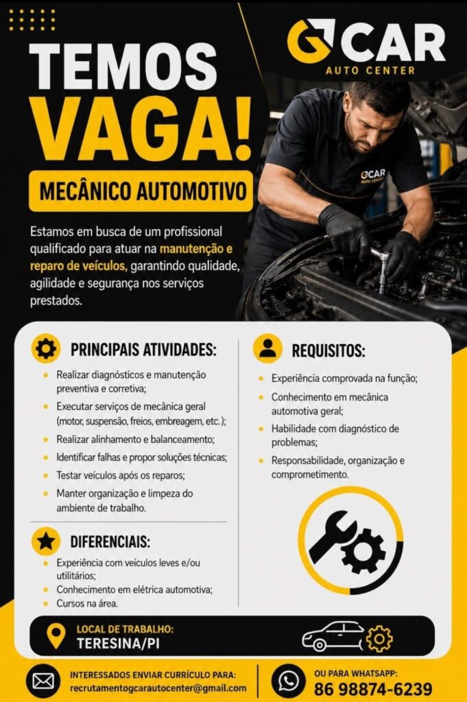 Vaga de emprego para Mecânico Automotivo