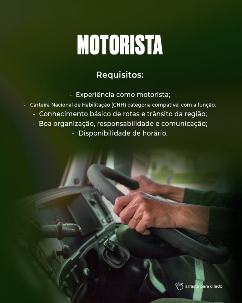 Vaga de emprego para Motorista