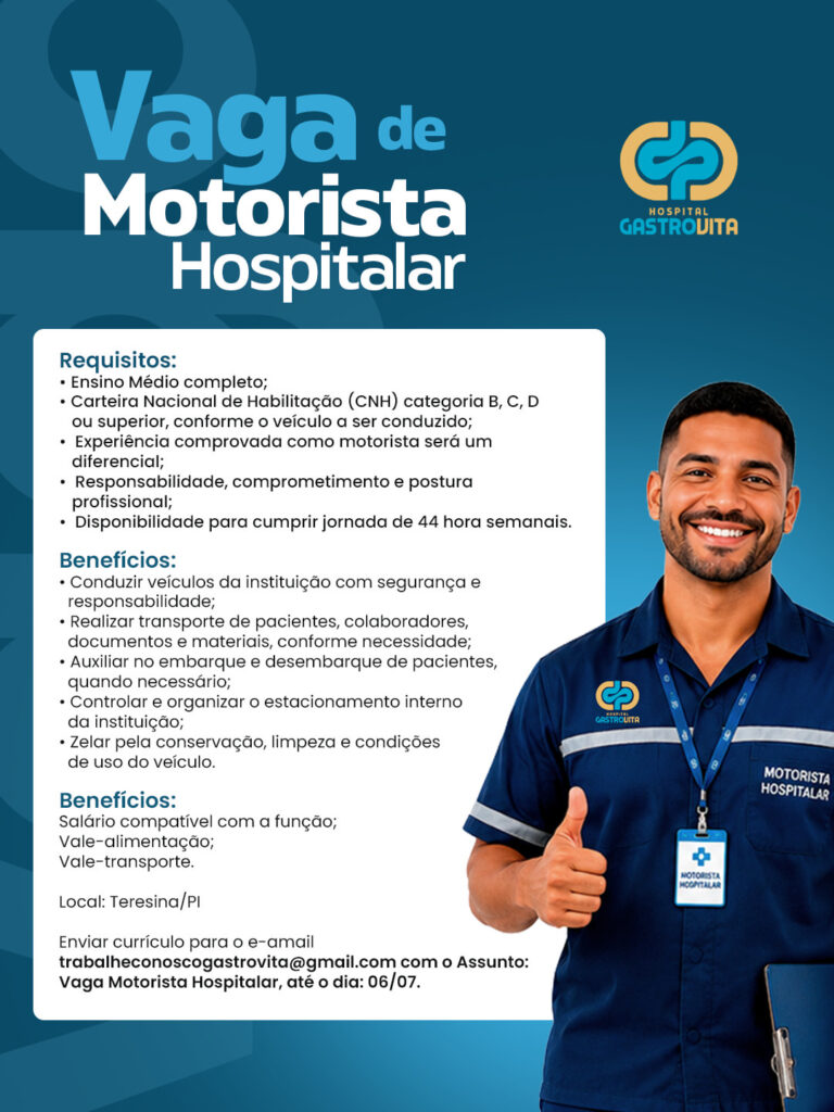 Vaga de emprego para Motorista Hospitalar