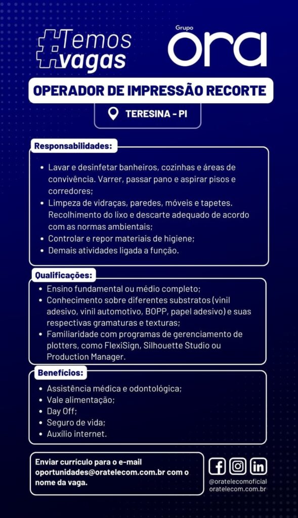 Vaga de emprego para Operador de Impressão Recorte