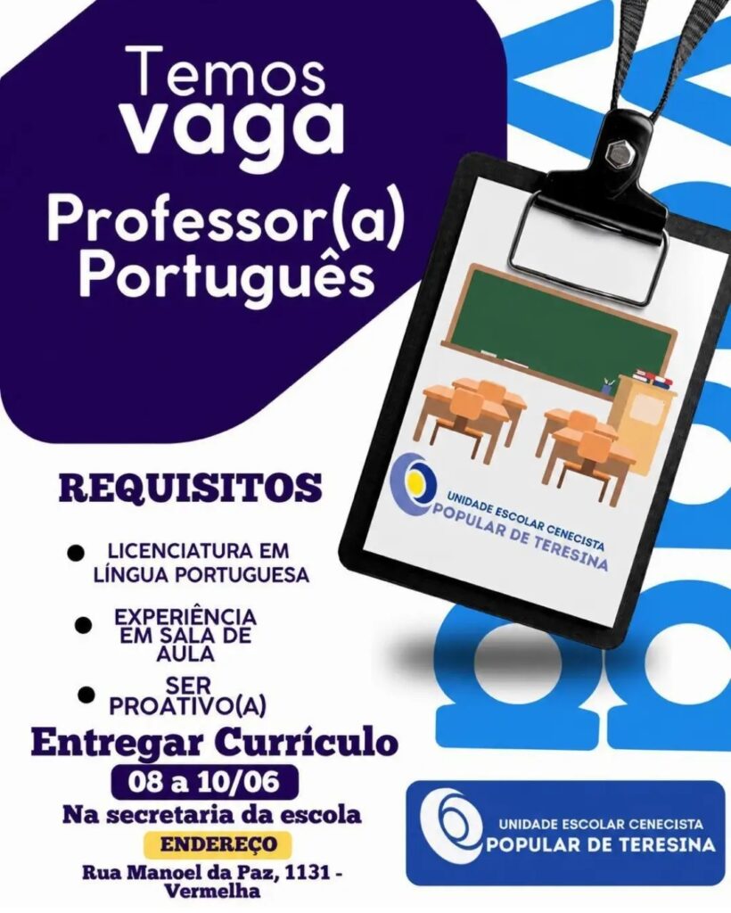 Vaga de emprego para Professor(a) de Português