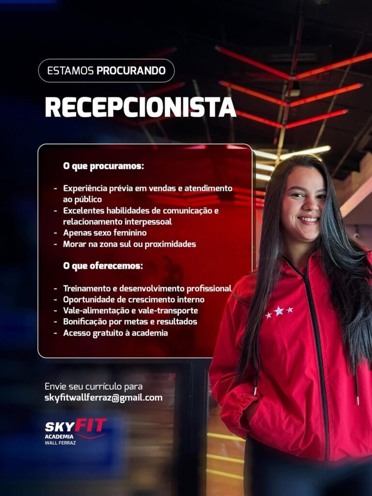Vaga de emprego para Recepcionista