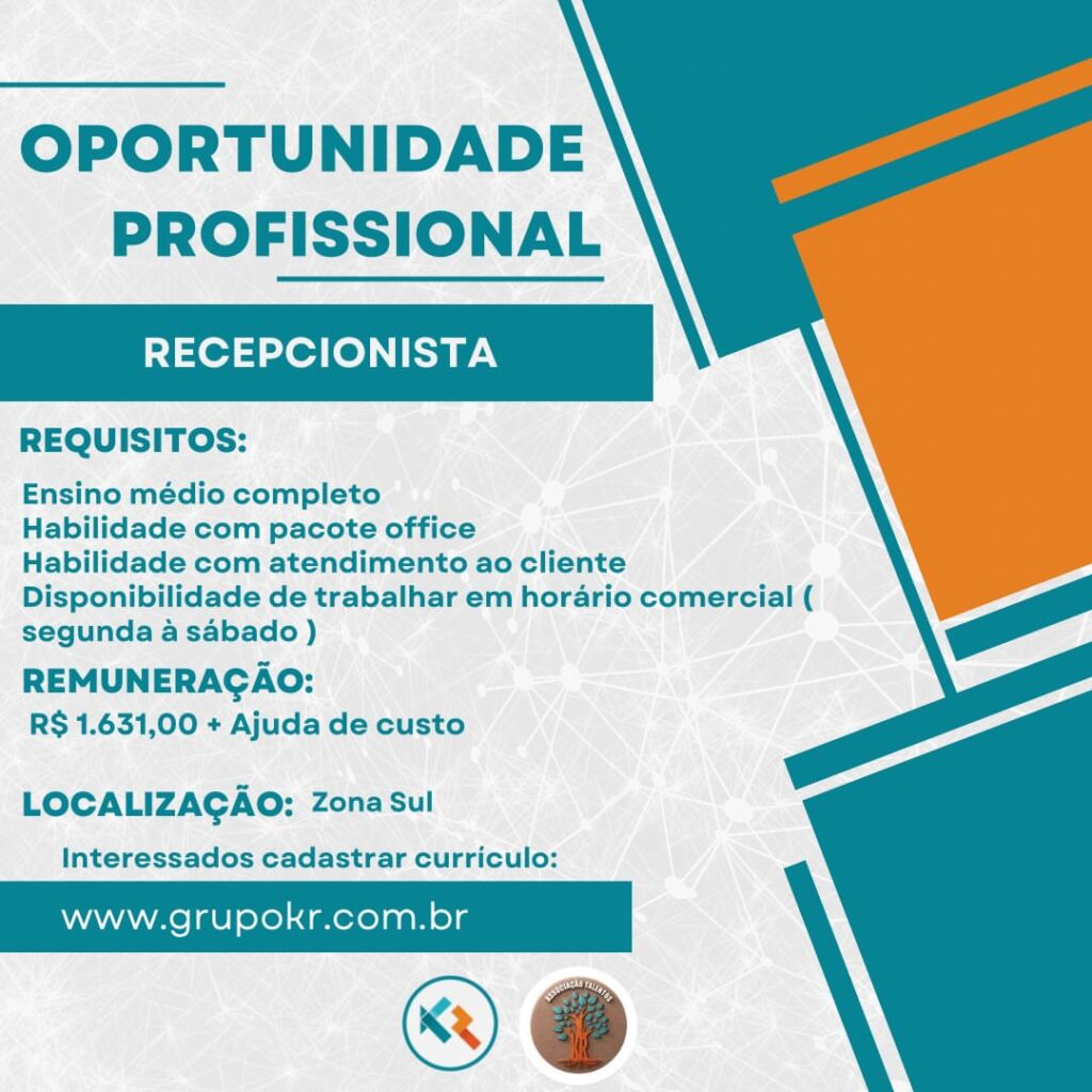 Vaga de emprego para Recepcionista