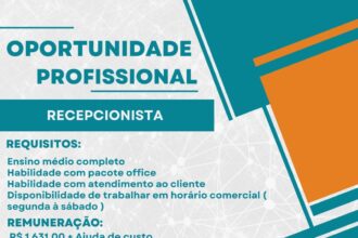 Vaga de emprego para Recepcionista