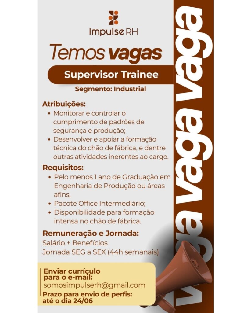 Vaga de emprego para Supervisor Trainee