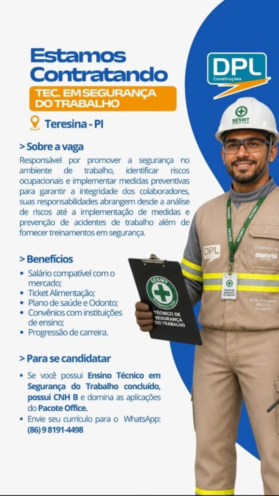 Vaga de emprego para Técnico em Segurança do Trabalho