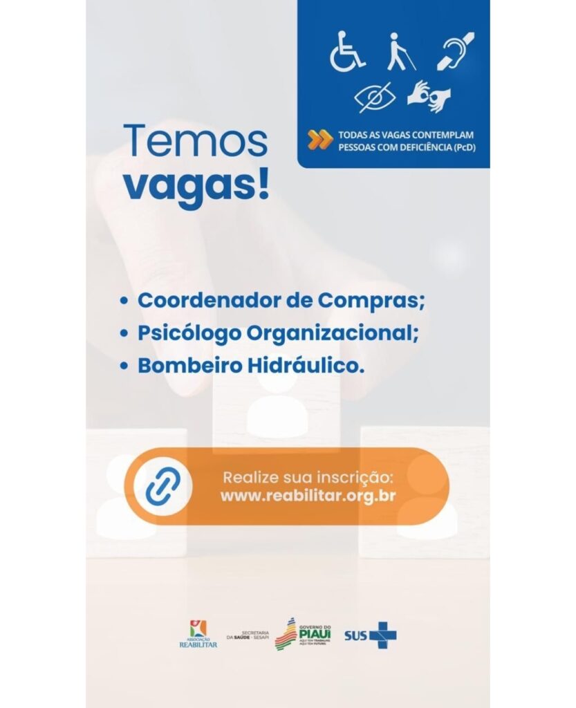 Vaga para Coordenador de Compras, Psicólogo Organizacional e Bombeiro Hidráulico em Teresina