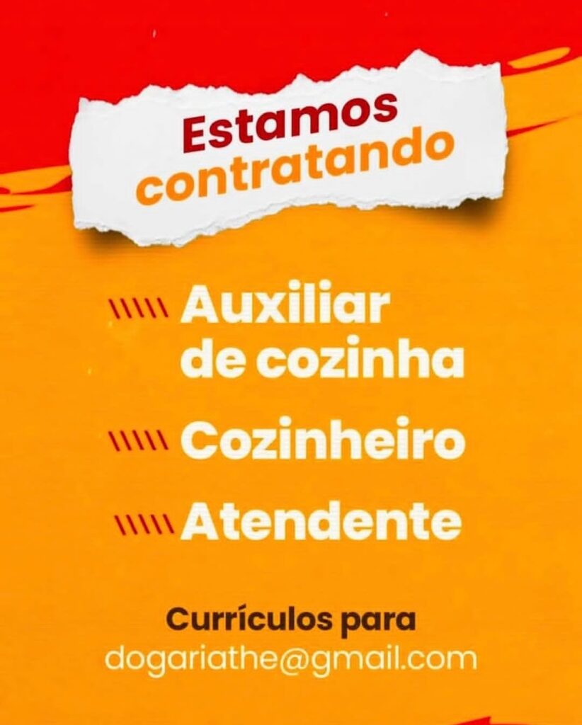 Vagas de emprego para Atendente, Cozinheiro e Auxiliar de Cozinha