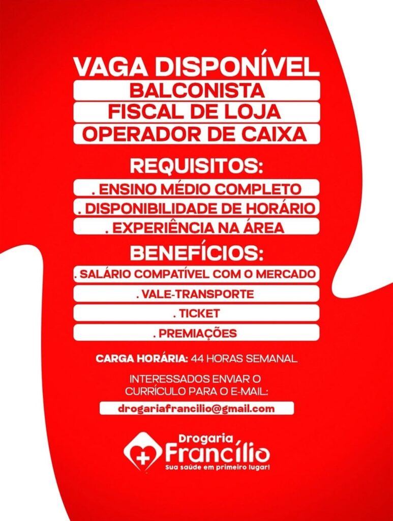 Vagas de emprego para Balconista, Fiscal de Loja e Operador de Caixa