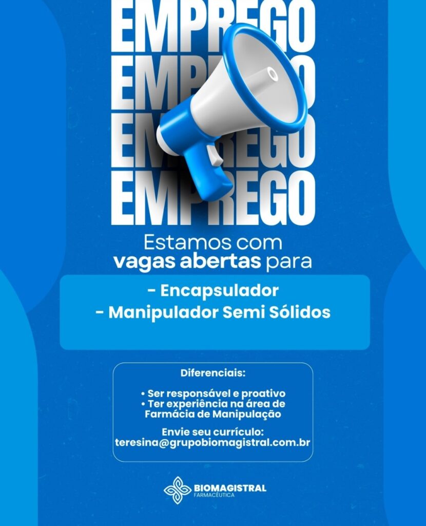 Vagas de emprego para Encapsulador e Manipulador Semi Sólidos