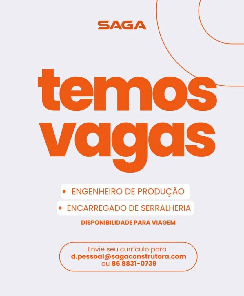 Vagas de emprego para Engenheiro de Produção e Encarregado de Serralheira