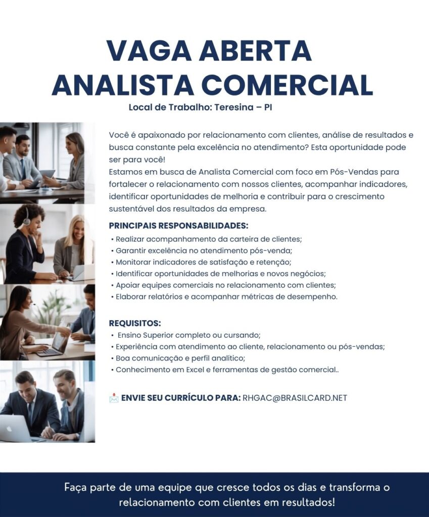 Vaga de emprego para Analista Comercial em Teresina