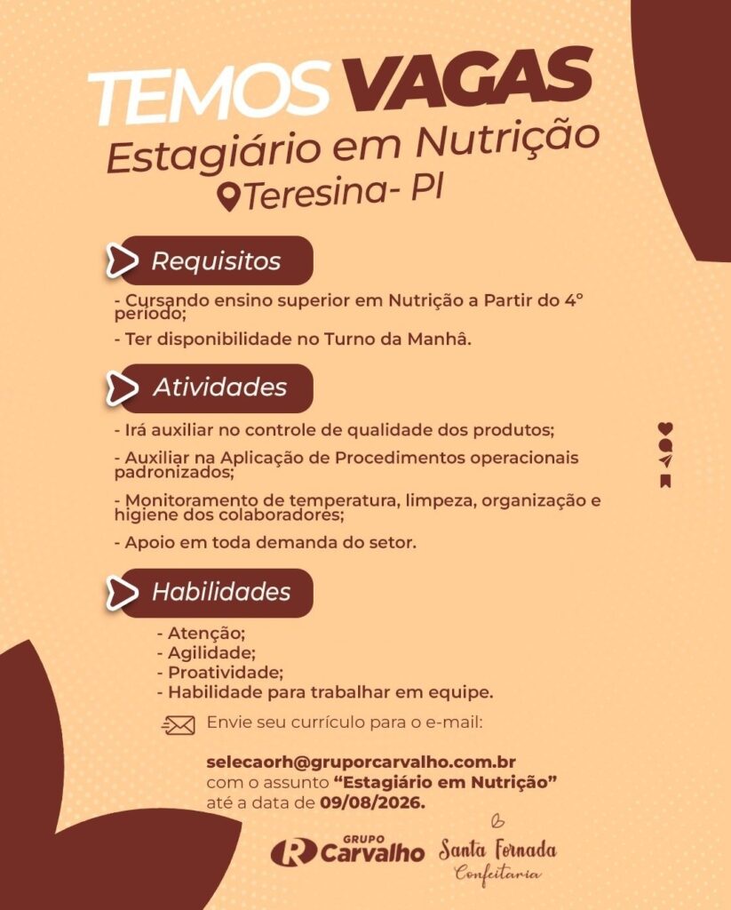 Vaga de Estágio para Nutrição