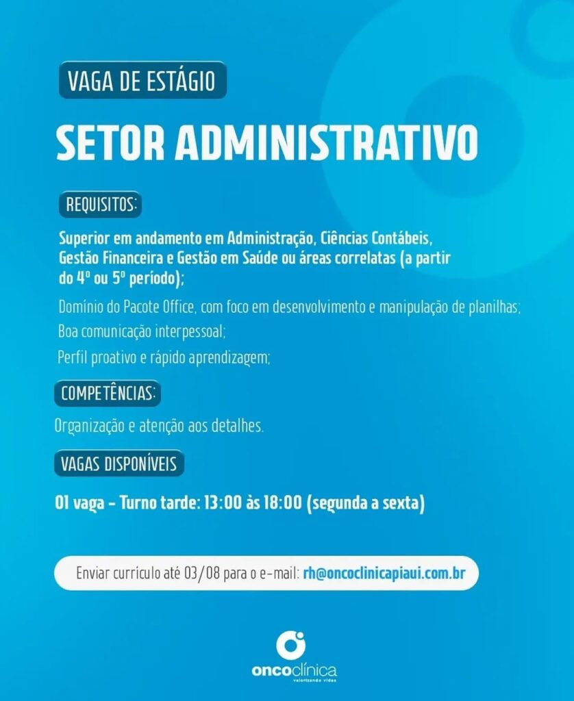 Vaga de Estágio para Setor Administrativo