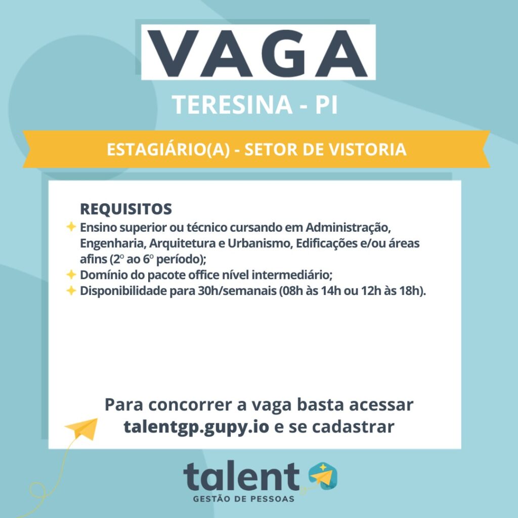 Vaga de Estágio para Setor de Vistoria