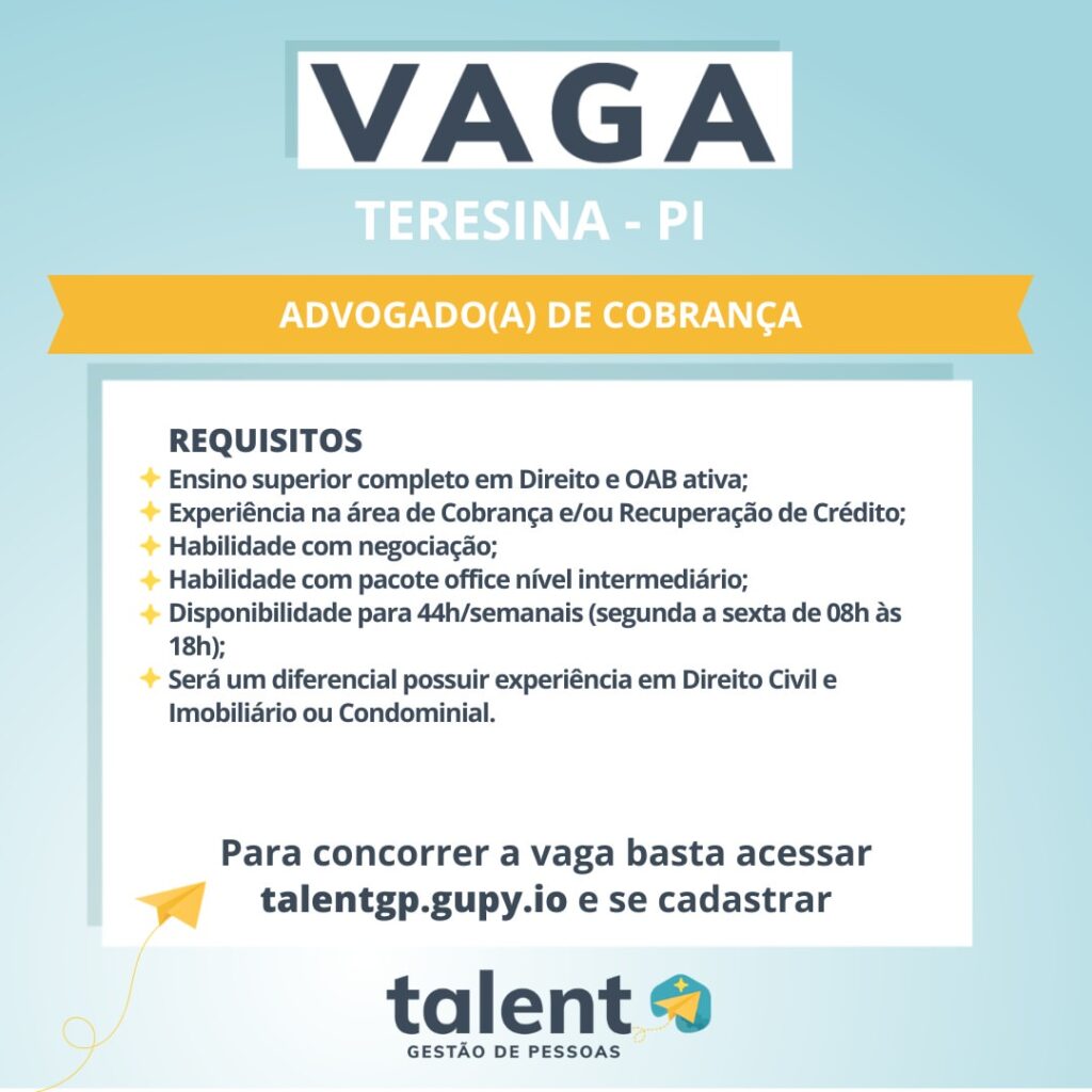Vaga de emprego para Advogado(a) de Cobrança
