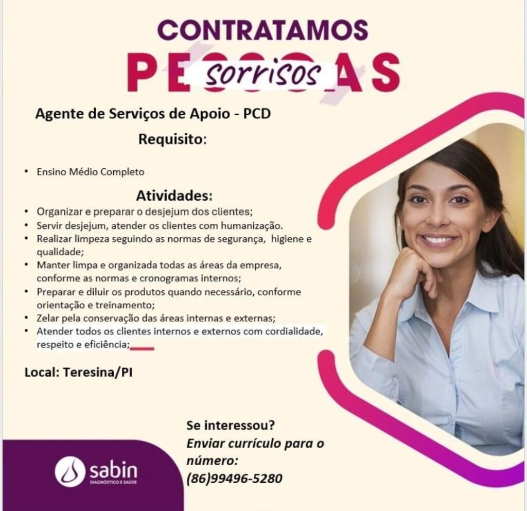Vaga de emprego para Agente de Serviços de Apoio (PCD)