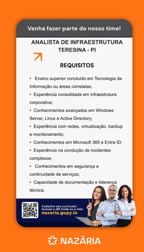 Vaga de emprego para Analista de Infraestrutura