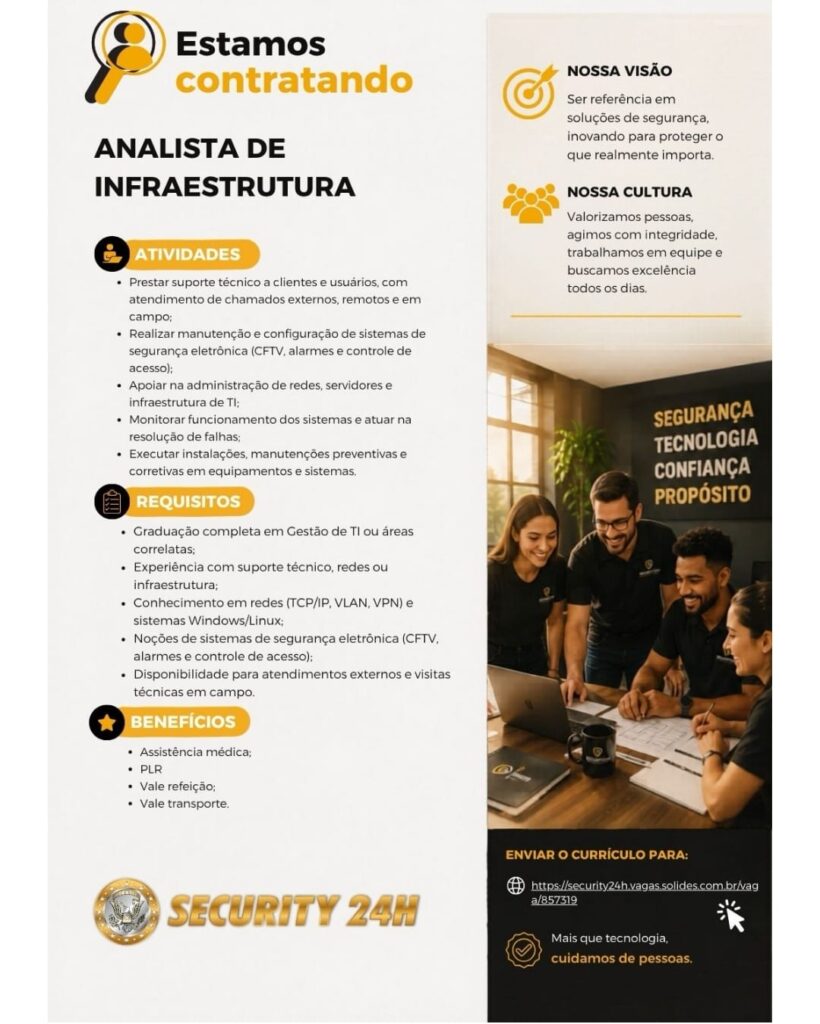 Vaga de emprego para Analista de Infraestrutura