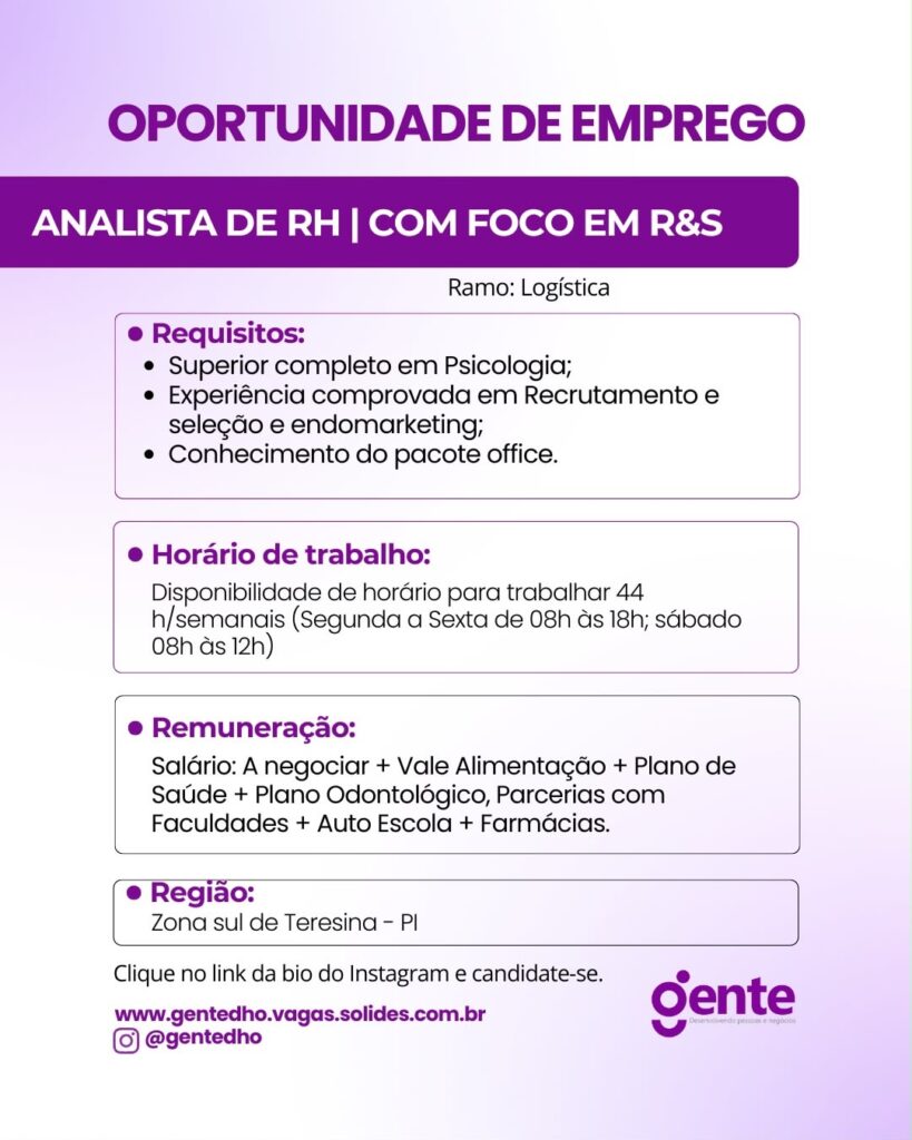 Vaga de emprego para Analista de RH (R&S)