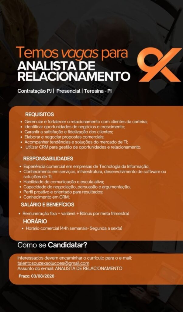 Vaga de emprego para Analista de Relacionamento