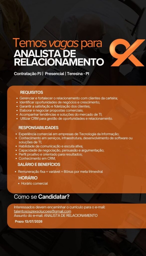 Vaga de emprego para Analista de Relacionamento