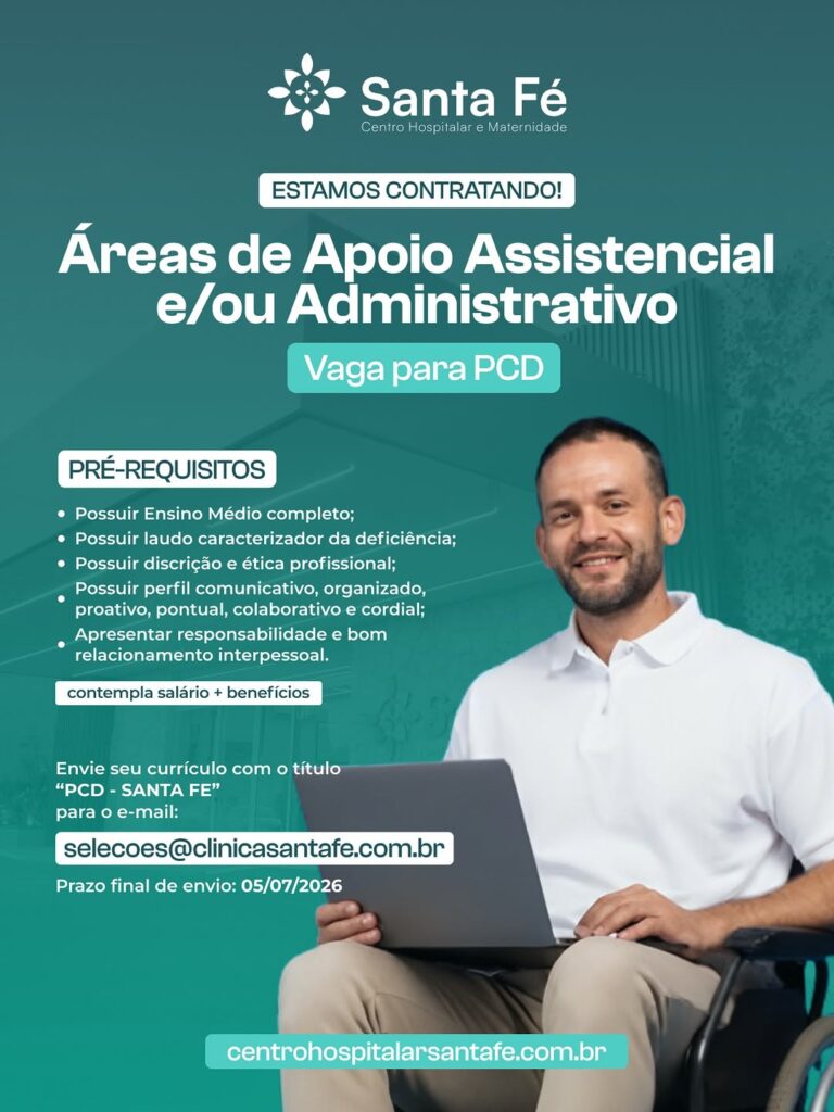 Vaga de emprego para Apoio Assistencial e/ou Administrativo (PCD)