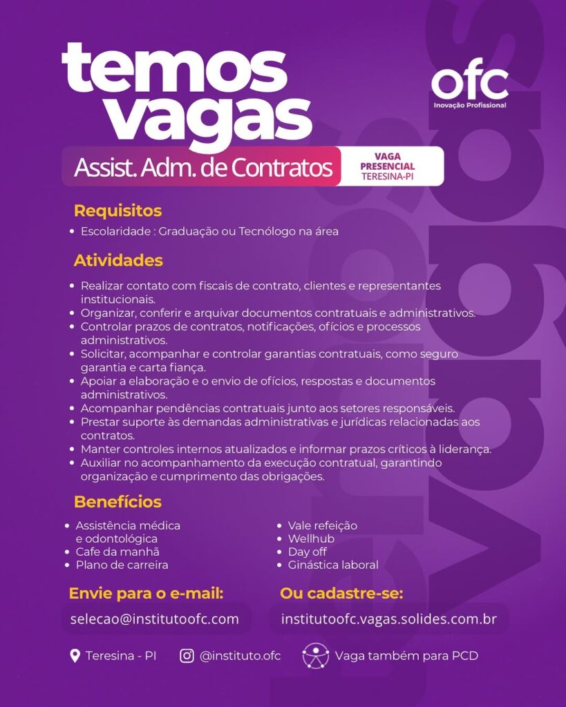 Vaga de emprego para Assist. Adm. de Contratos