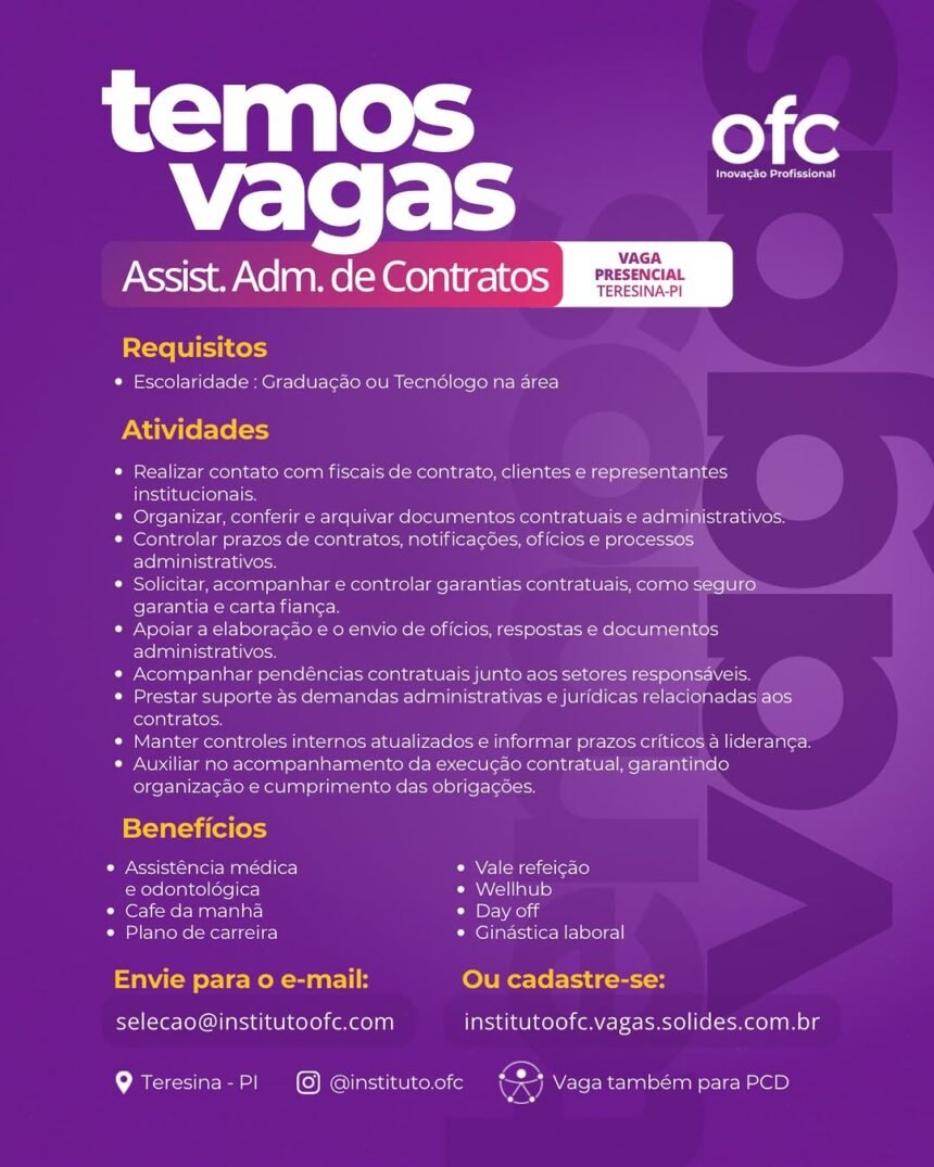 Vaga de emprego para Assist. Adm. de Contratos