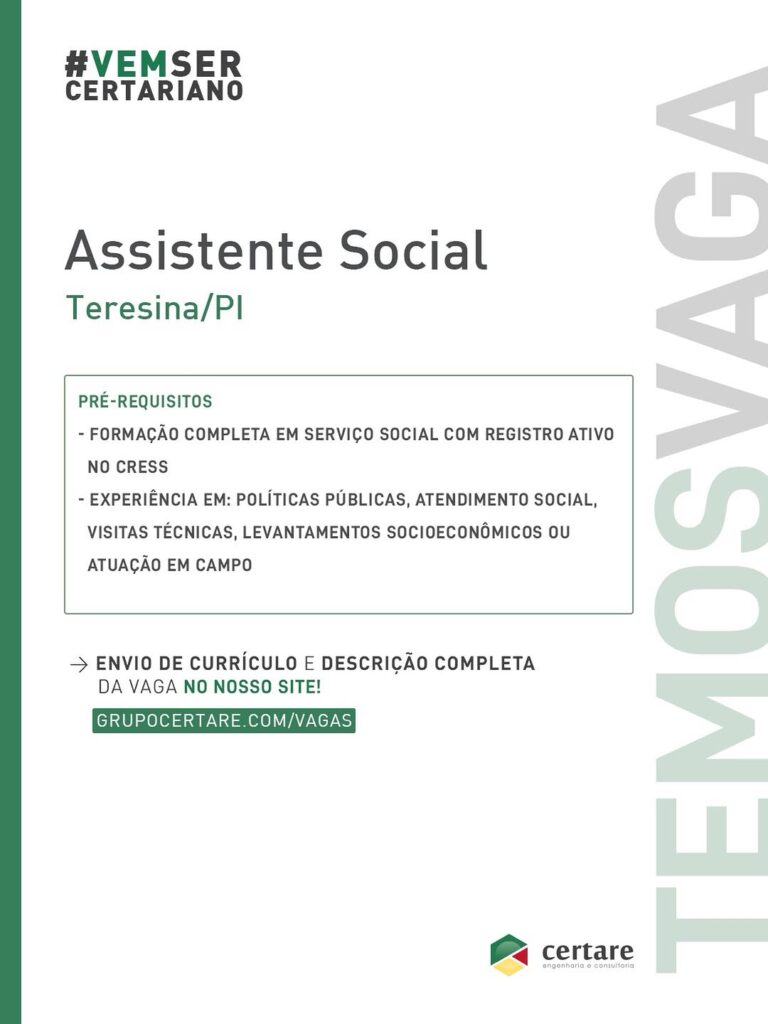 Vaga de emprego para Assistente Social