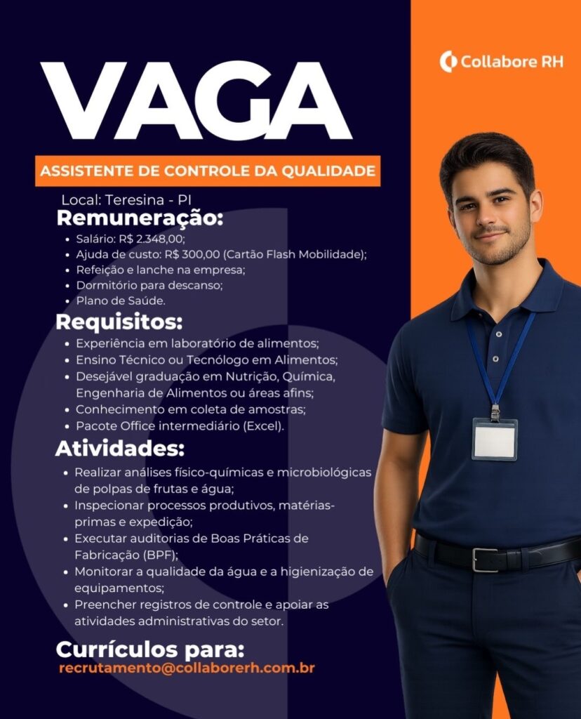 Vaga de emprego para Assistente de Controle de Qualidade em Teresina