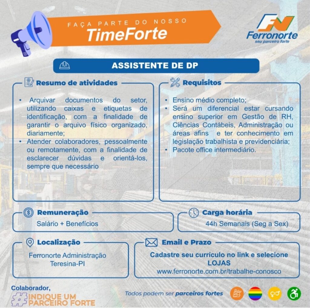Vaga de emprego para Assistente de Departamento Pessoal em Teresina