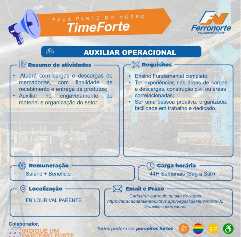 Vaga de emprego para Auxiliar Operacional em Teresina