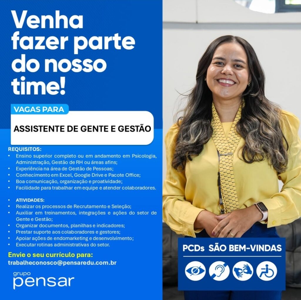 Vaga de emprego para Assistente de Gente e Gestão em Teresina